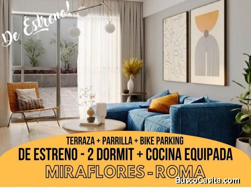 Miraflores ROMA - Departamento 1er. Piso DE ESTRENO 2dorm + Terraza + Cocina Equipada + Áreas Comune