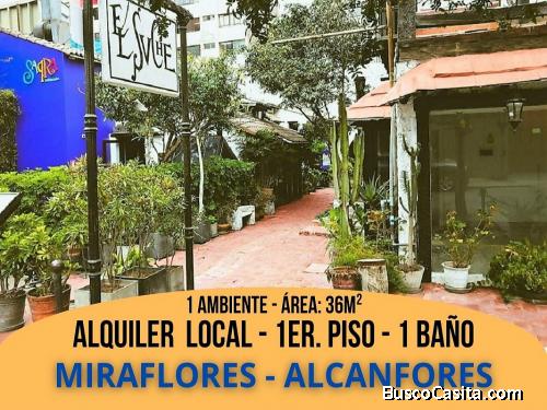 Miraflores ALCANFORES - Alquiler Local de 1 Ambiente + 1 Baño con Ducha (Área:36m² - 1er.Piso)