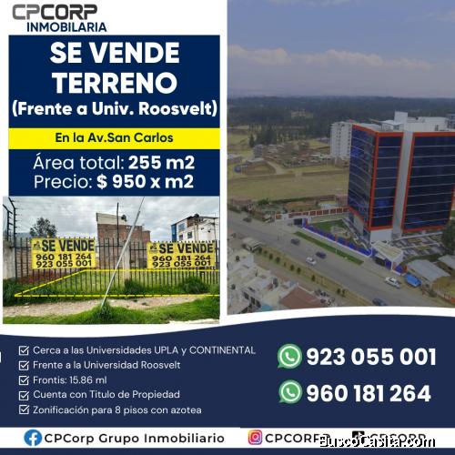 Terreno comercial, cerca a universidades, en la misma avenida
