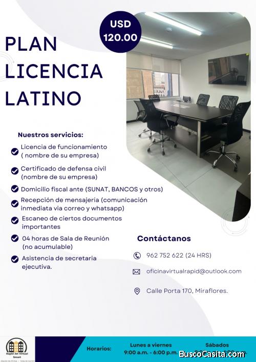 PLAN LICENCIA LATINO - ALQUILER DE OFICINA VIRTUAL