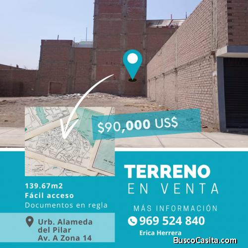 Venta de terreno 139.67 M2 URB Alameda del Pinar Av A zona 14 Distrito de comas 