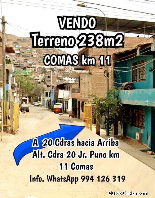 Terreno 238m2 km11 Comas tel 994126319 alt.cdra 20 jr Puno comas