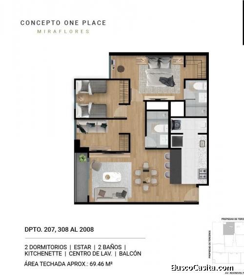 Departamento de estreno en Miraflores | 2 dorms | ubicación estratégica y áreas comunes modernas
