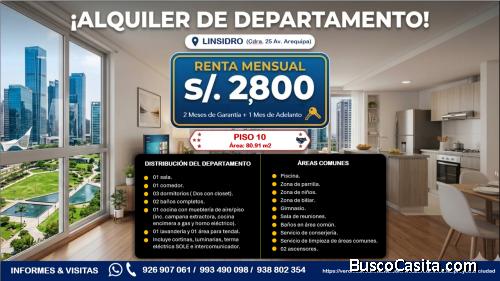 ALQUILER DE DEPA EN LINSIDRO-PISO 10