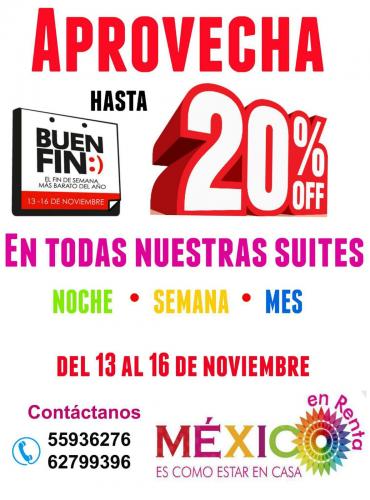Aprobecha hasta un 20% de descuento en la renta de una suite 
