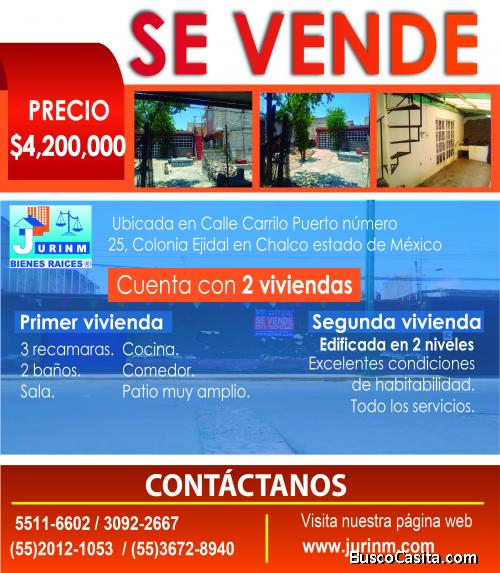 SE VENDE BONITA CASA CENTRICA EN CHALCO