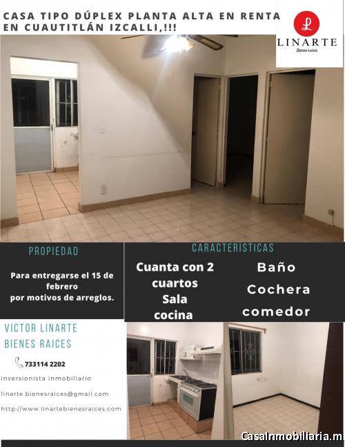 Casa tipo dúplex planta alta en renta en Cuautitlán Izcalli,