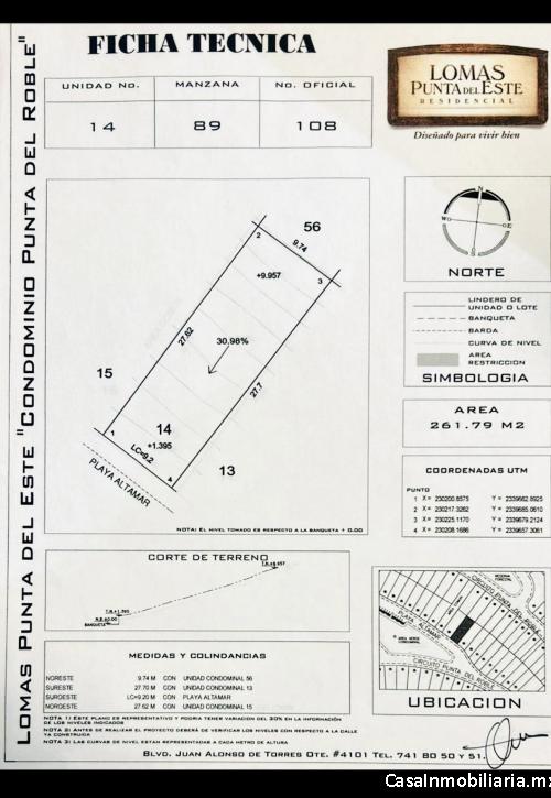 TERRENO EN VENTA | LOMAS PUNTA DEL ESTE | CLÚSTER PUNTA DEL ROBLE | 261.79 M² | FRENTE A ÁREA VERDE 