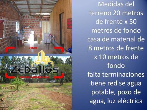 Vendo Terreno con casa de material s/ ruta 4