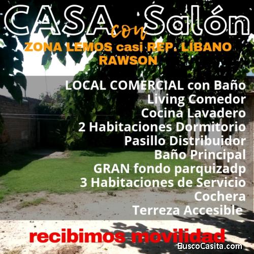 Casa Con Salón Comercial, 2 Dormitorios, Cocina Lavadero, Living Comedor, Cochera, Baños, Fondo Gran