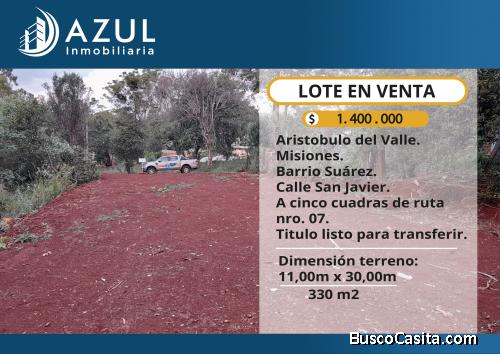 LOTE BARRIO SUAREZ. CALLE SAN JAVIER -Aristobulo del Valle