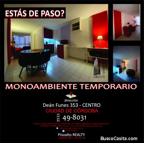 TEMPORARIO - Monoambiente Céntrico - ¿ESTÁS DE PASO? - CÓRDOBA (TE001)