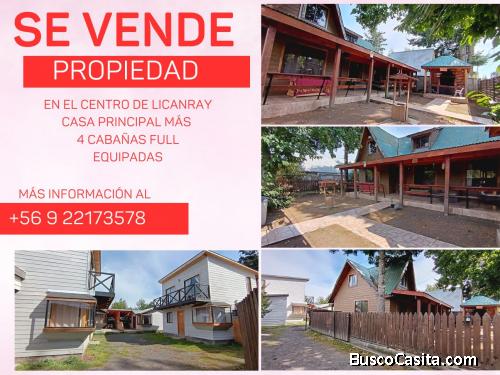 Propiedad Centro de Licanray, Villarrica. Casa mas 4 cabañas
