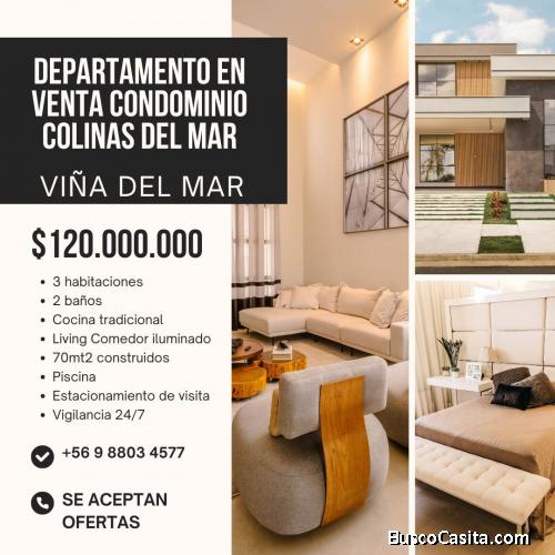 Vendo Depto 3d-2b-70mt2 Condominio Colinas del Mar 1 cerca de Jumbo y Sto Tomas Viña del Mar