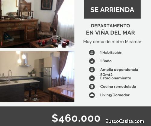 Arriendo Departamento 1d-1b-50mt2 frente Agua Santa Viña del Mar $460.000