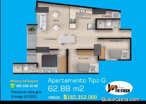 APTO 3 HAB 63m2 SOLO 182 MILL APROVECHA ESTA OPORTUNIDAD