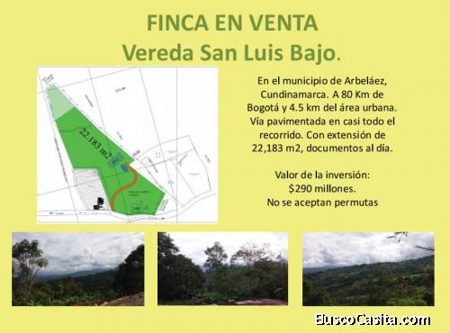 ARBELAEZ, CUNDINAMARCA. FINCA A 10 KM DEL CENTRO. EXCELENTE OPORTUNIDAD.