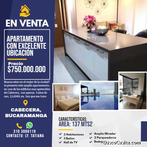 VENDO APARTAMENTO EN CABECERA, BUCARAMANGA