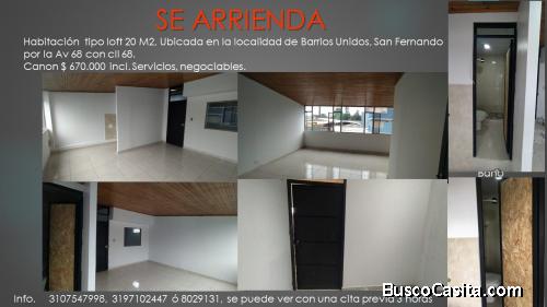 SE ARRIENDA  Habitación  tipo loft 20 M2, Ubicada en la localidad de Barrios Unidos, San Fernando po