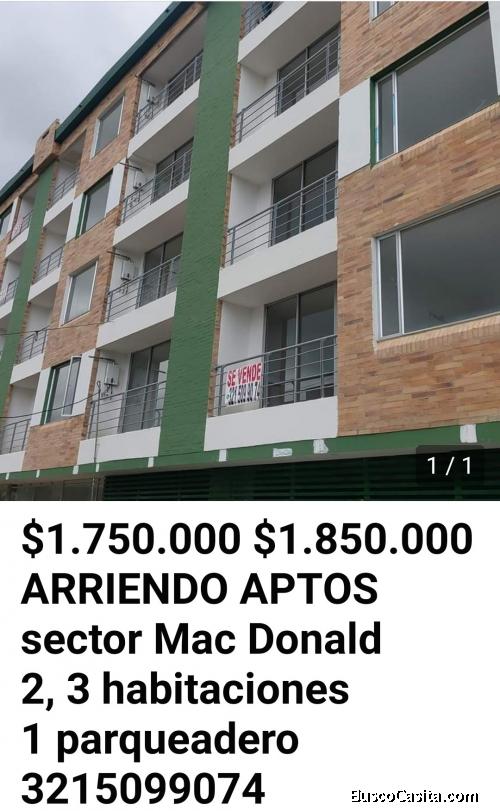 ARRIENDO APTO 73 METROS A 1 CUADRA MAC DONALD CHIA  2 HABITACIONES+ESTUDIO+1 PARQUEADERO 