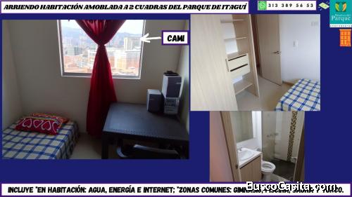 ARRIENDO HABITACIÓN AMOBLADA EN EDIFICIO DE ITAGÜÍ, A 2 CUADRAS DEL PARQUE PPAL; INCLUYE SERVICIOS