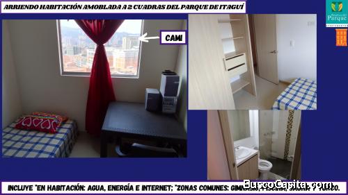 ARRIENDO HABITACIÓN AMOBLADA EN EDIFICIO DE ITAGÜÍ, A 2 CUADRAS DEL PARQUE PPAL; INCLUYE SERVICIOS