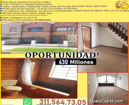 Vendo o Arriendo casa amplia e iluminada   -Cll 65 # 15A Barrio La Esperanza Chapinero (Norte). 