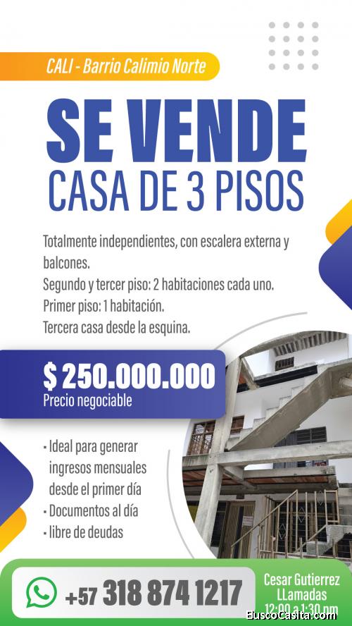 Se vende casa en calimio norte - cali 3 pisos