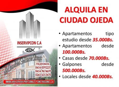 INMOVILIARIA INSERVIPCON, ALQUILA