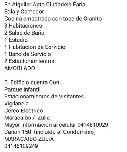 ALQUILO APARTAMENTO  EN MARACAIBO