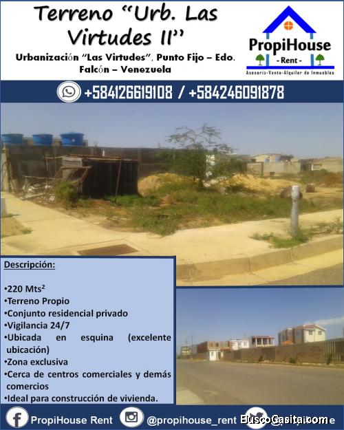 TERRENO. URB. LAS VIRTUDES. PTO FIJO VENEZUELA