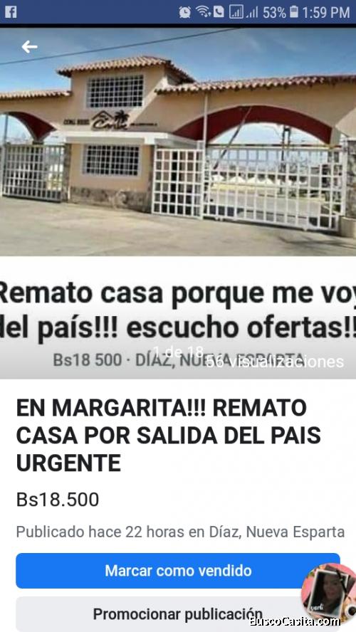 Casa en venta en margarita negociable semiamoblada