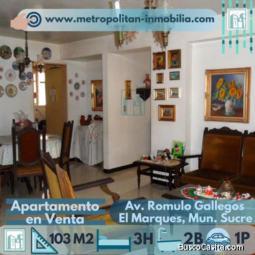 Se vende Apto 103m2 3h/2b/1p Av. Romulo Gallegos