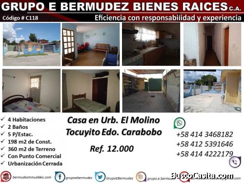 Casa Urb. El Molino-Tocuyito. Ideal para Comercio. 198 M2 de Const.