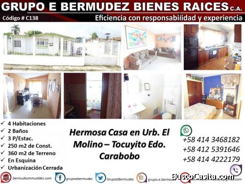 C138. Urb. El Molino: Casa de Esquina. 250 M2 de Construcción