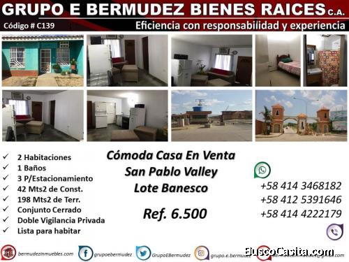 C139. Cómoda Casa: Conjunto Cerrado San Pablo Valley. 42m2. Venta.