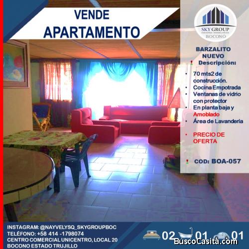 SKY GROUP INM BOCONO VENDE APTO EN BARZALITO NUEVO