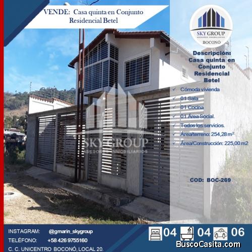 Sky Group Bocono vende casa-quinta en Conj. Residencial Betel. BOC-269..