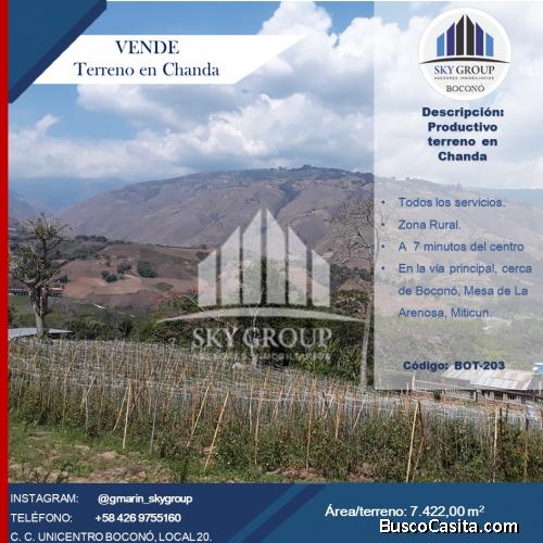 Sky Group Bocono vende terreno en Chanda. BOC-203 