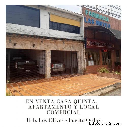 EN VENTA CASA APARTAMENTO Y LOCAL. TRES INMUEBLES EN UNO. URB. LOS OLIVOS. PUERTO ORDAZ