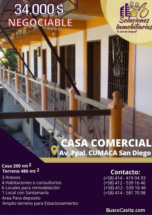 Excelente Casa Comercial en la Av. Principal de la Cumaca. San Diego.