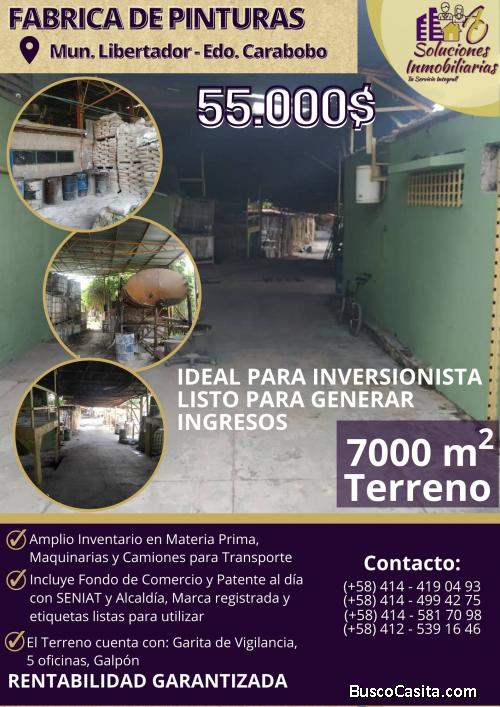 Oportunidad de Inversión,  Fábrica de Pinturas en Tocuyito Edo. Carabobo