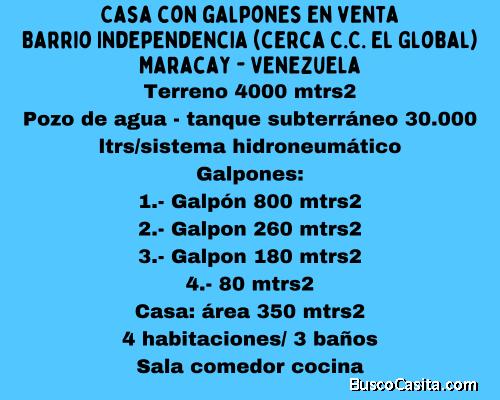 Galpones y casa , en venta sector Centro Maracay