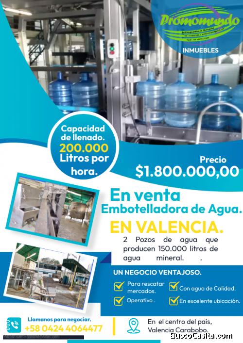 Embotelladora de agua mineral en venta en Valencia Carabobo.