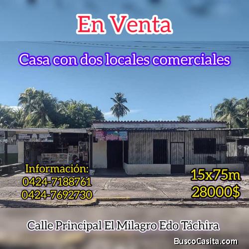 Casa con 2 locales en el Milagro estado táchira