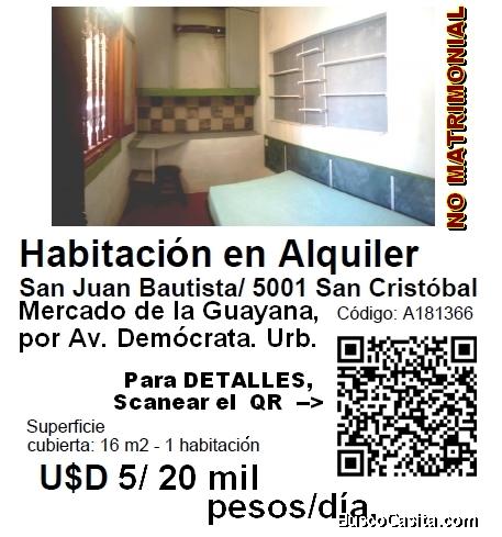 HABITACIÓN, TIPO SENCILLA INDIVIDUAL, CON SERVICIOS BÁSICOS y ACCESO DIRECTO COMO ANEXO.