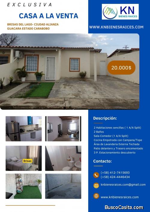 KN Bienes Raices vende Casa en Brisas del lago Ciudad Alianza Guacara Estado Carabobo