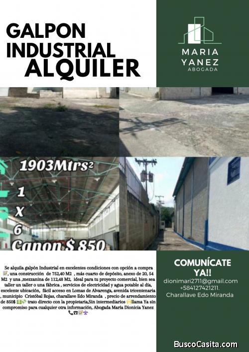 Alquiler de Galpon industrial , en excelente zona de Alvarenga Frente a supermercado Lider
