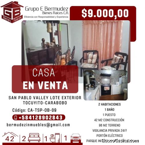 Casa San Pablo Valley, Lote Exterior, Tocuyito. 42 m2. CA-TSP-OB-09