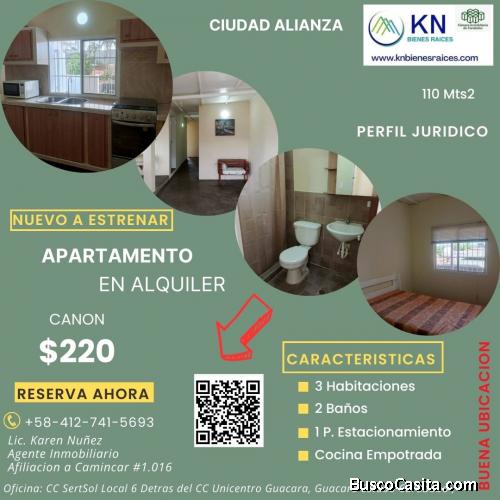 En Alquiler! Apartamento Nuevo a estrenar en Ciudad Alianza Guacara en plena avenida principal 